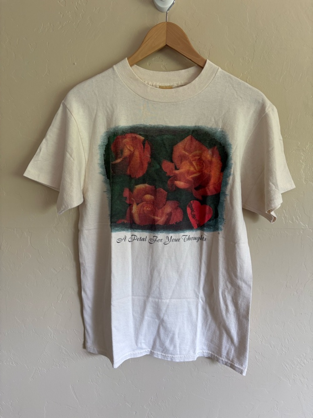 Vintage 90s A Petal For Your Thoughts Rose Graphic Tee T-Shirt Size Medium White